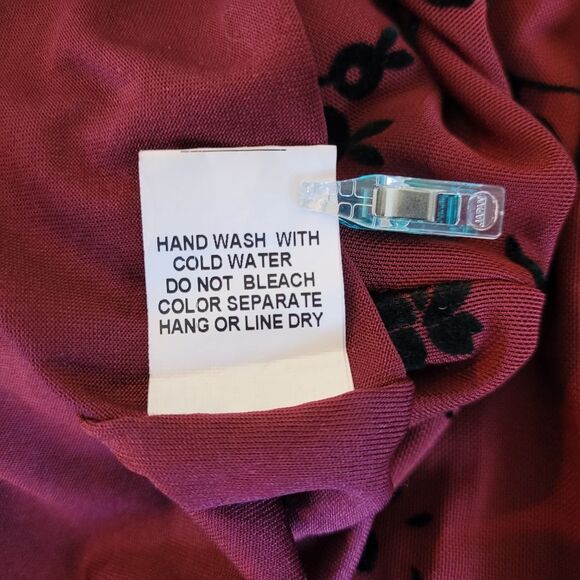 Honey Belle Whimsigoth Floral Bell Sleeve Deep V Mini Dress Burgandy Black Small - Picture 9 of 9